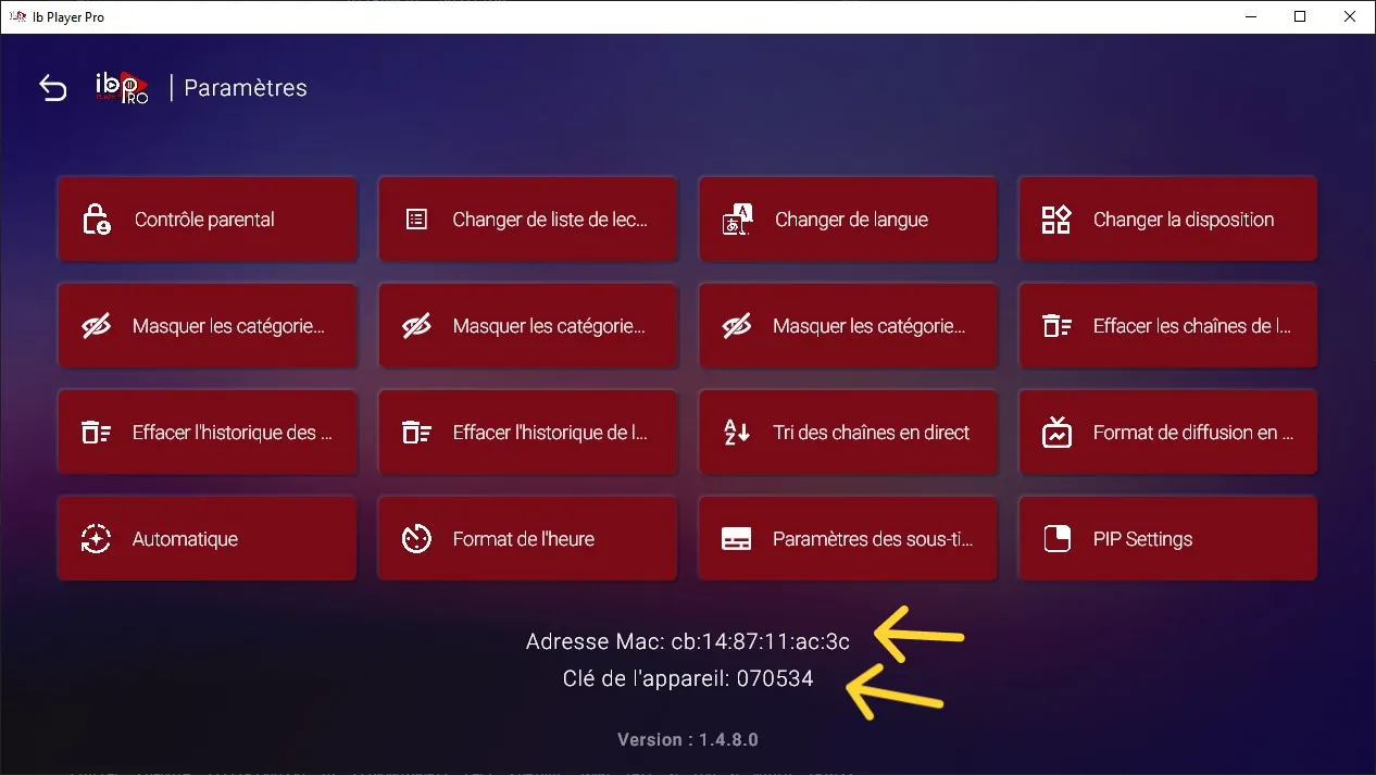 Paramètres IBO Player sur Windows/Mac
